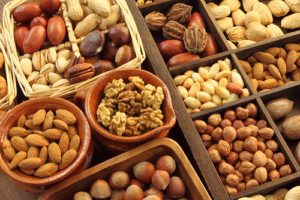 A wide variety of nuts in assorted trays